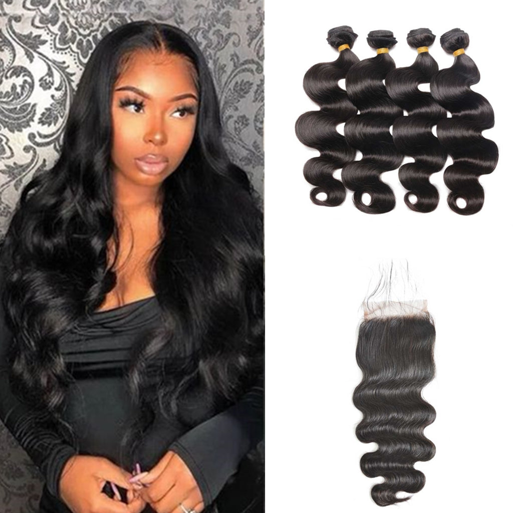10A-Brazilian-body-wave-virgin-hair-4-bundles-with-4x4-lace-closure-deal-cheap-human-hair-products - deal