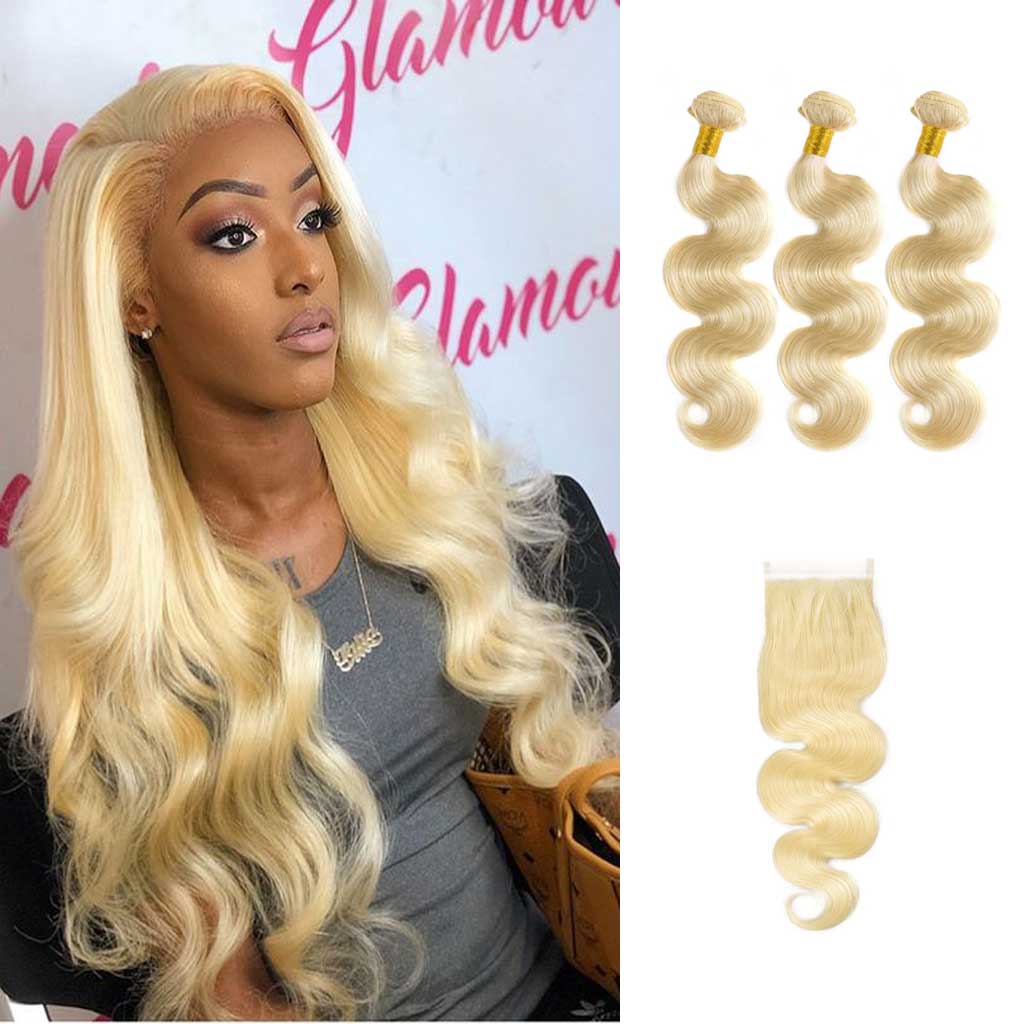 Blonde-613-human-hair-bundles-with-lace-closure-brazilian-body-wave