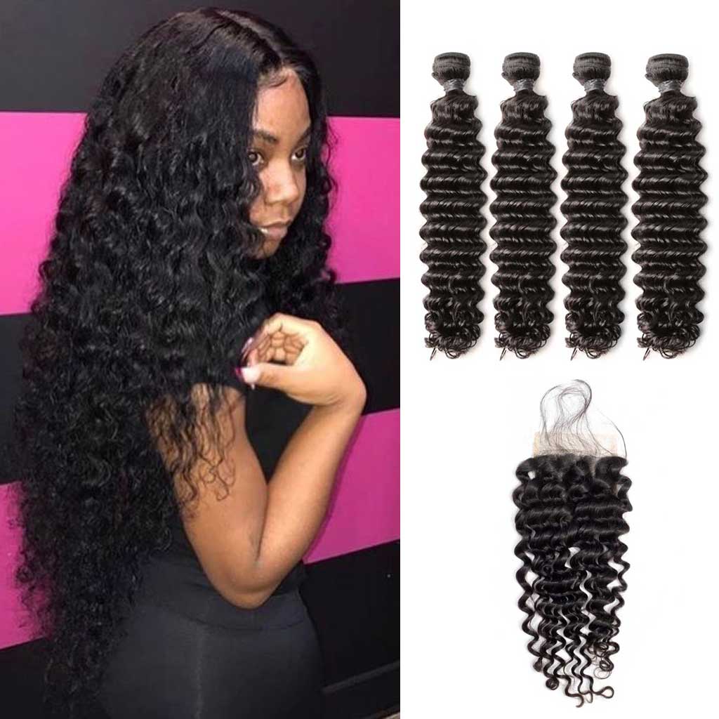 Brazilian-deep-wave-4-bundles-with-4x4-lace-closure-deal-curly-hair-weaves-double-machine-weft