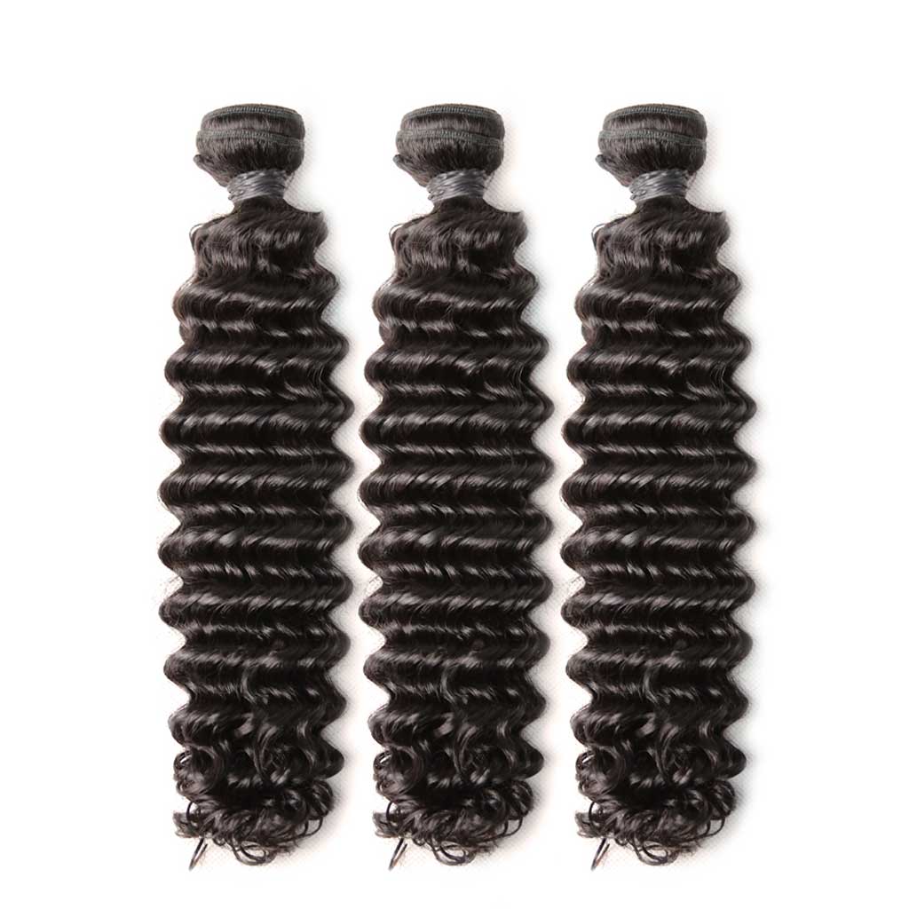 Nulala Hair 10A Brazilian Deep Wave Curly 3 Bundles With Lace Closure