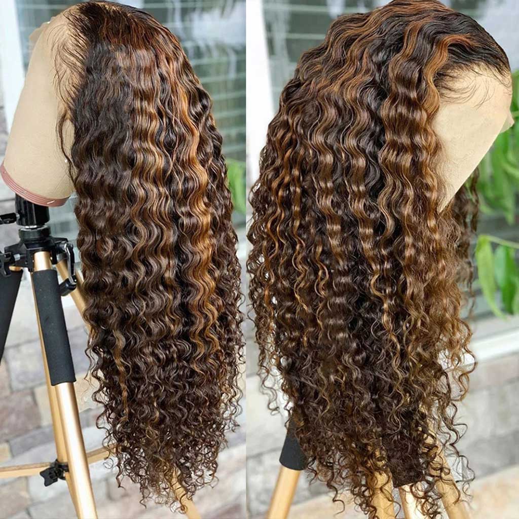 Side Part Deep Wave Natural Color Lace Front Wigs - thehairicon028