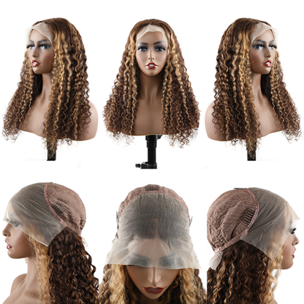 Nulala Hair Highlight Wig Piano Color 4/27 Ombre Honey Blonde Deep Wave 13x4 Lace Front Wig Transparent Lace Wig